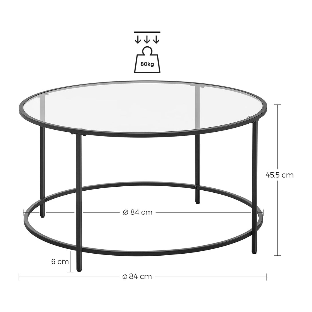 Okrúhly konferenčný stolík, sklenený stolík s kovovým rámom, čierny | VASAGLE-Vashome.sk