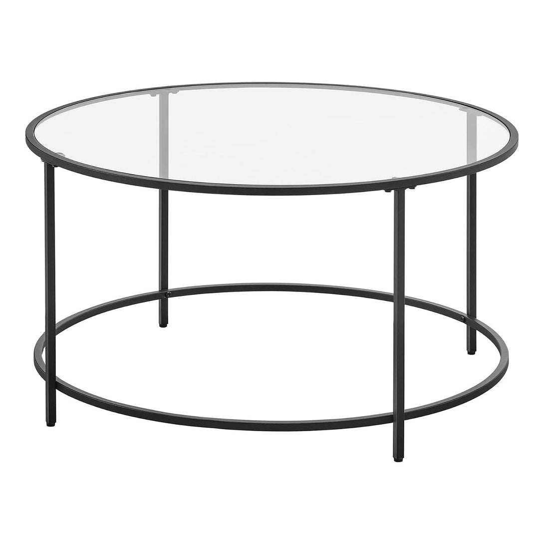 Okrúhly konferenčný stolík, sklenený stolík s kovovým rámom, čierny | VASAGLE-Vashome.sk