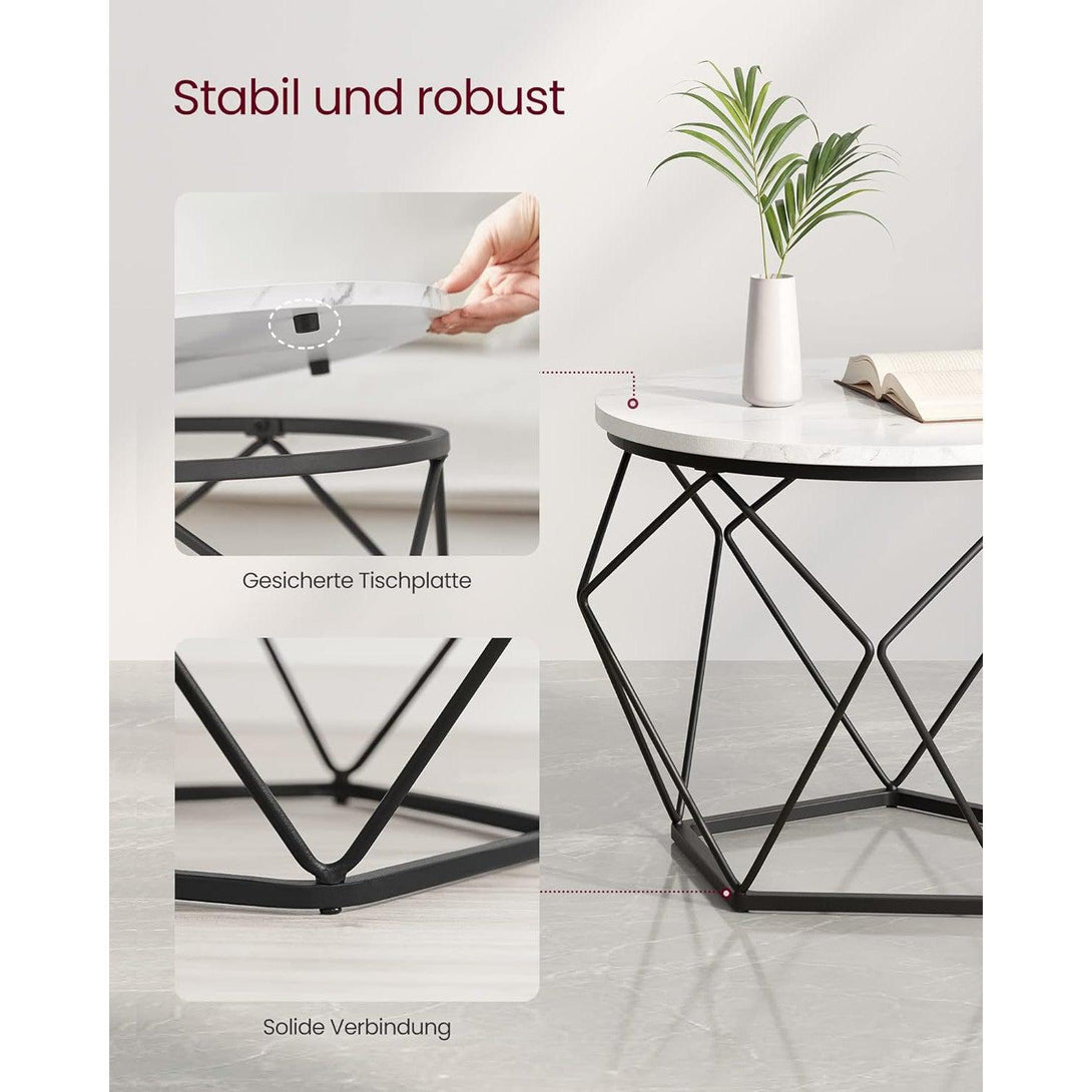 Okrúhly konferenčný stolík, stolík do obývačky, sada 2 ks, farba biela a čierna | VASAGLE-Vashome.sk