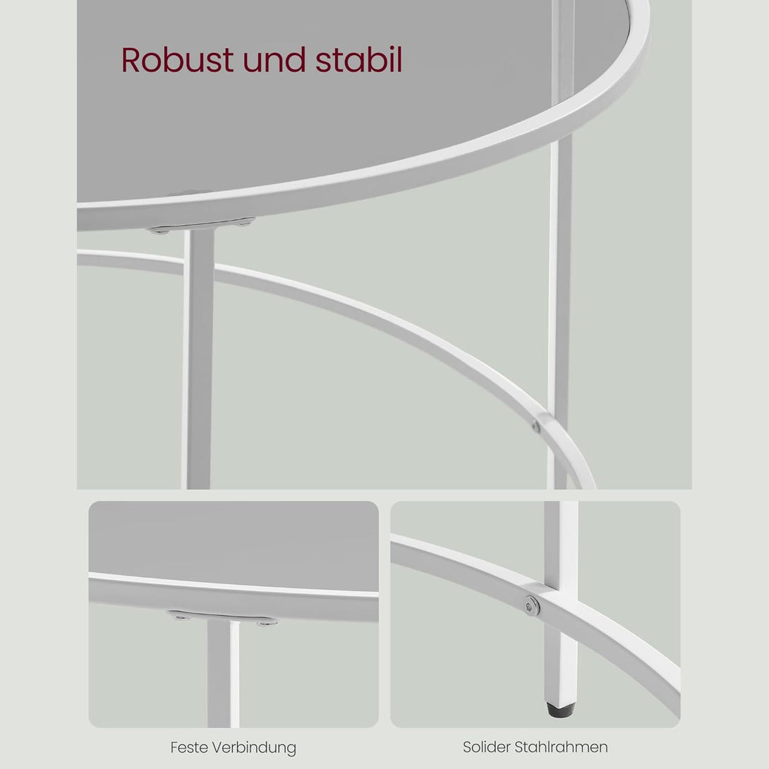 Okrúhly konferenčný stolík, stolík s oceľovým rámom, biela a sivá farba-Vashome.sk