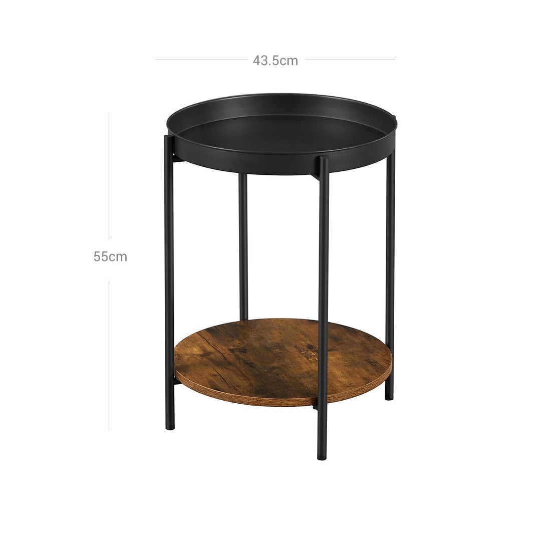 VASAGLE Okrúhly malý stolík 43,5 x 55 cm, vintage hnedý a čierny-Vashome.sk