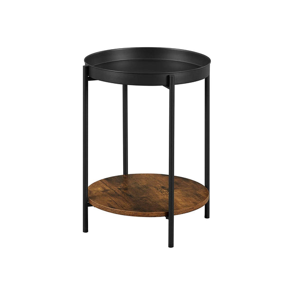 VASAGLE Okrúhly malý stolík 43,5 x 55 cm, vintage hnedý a čierny-Vashome.sk