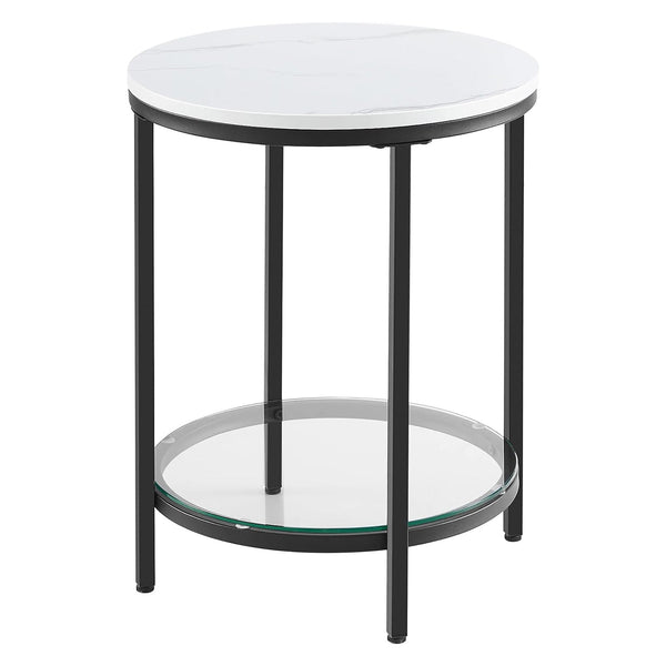 Okrúhly príručný stolík, 2-úrovňový, so sklenenou poličkou, mramorový efekt | VASAGLE-Vashome.sk