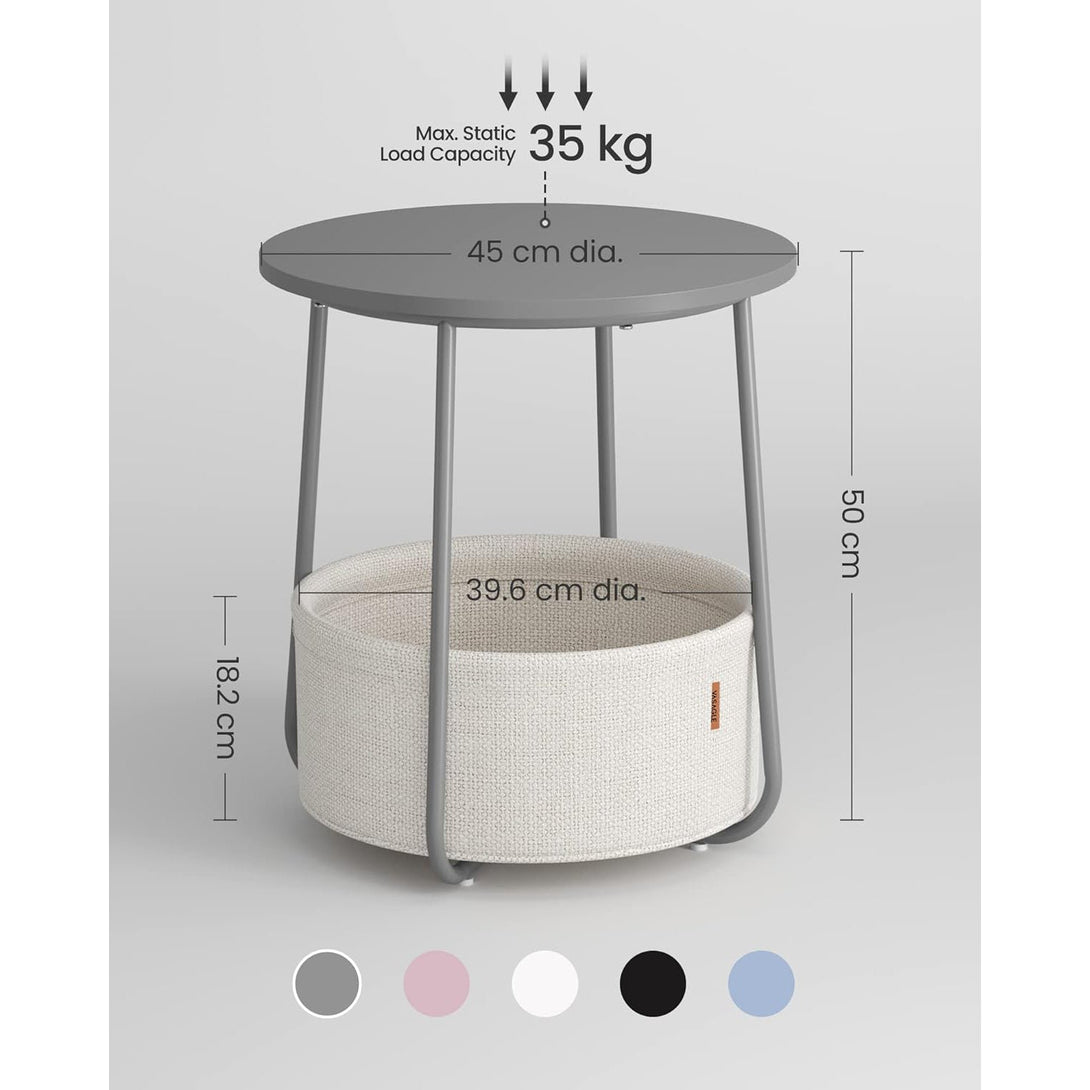 Okrúhly príručný stolík s látkovým košom, sivá a biela farba | VASAGLE-Vashome.sk