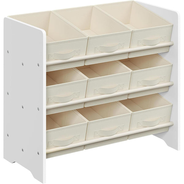 Organizér na hračky, regál na hračky pre deti s 9 boxmi, 29,5 x 62,5 x 60 cm, biely-Vashome.sk