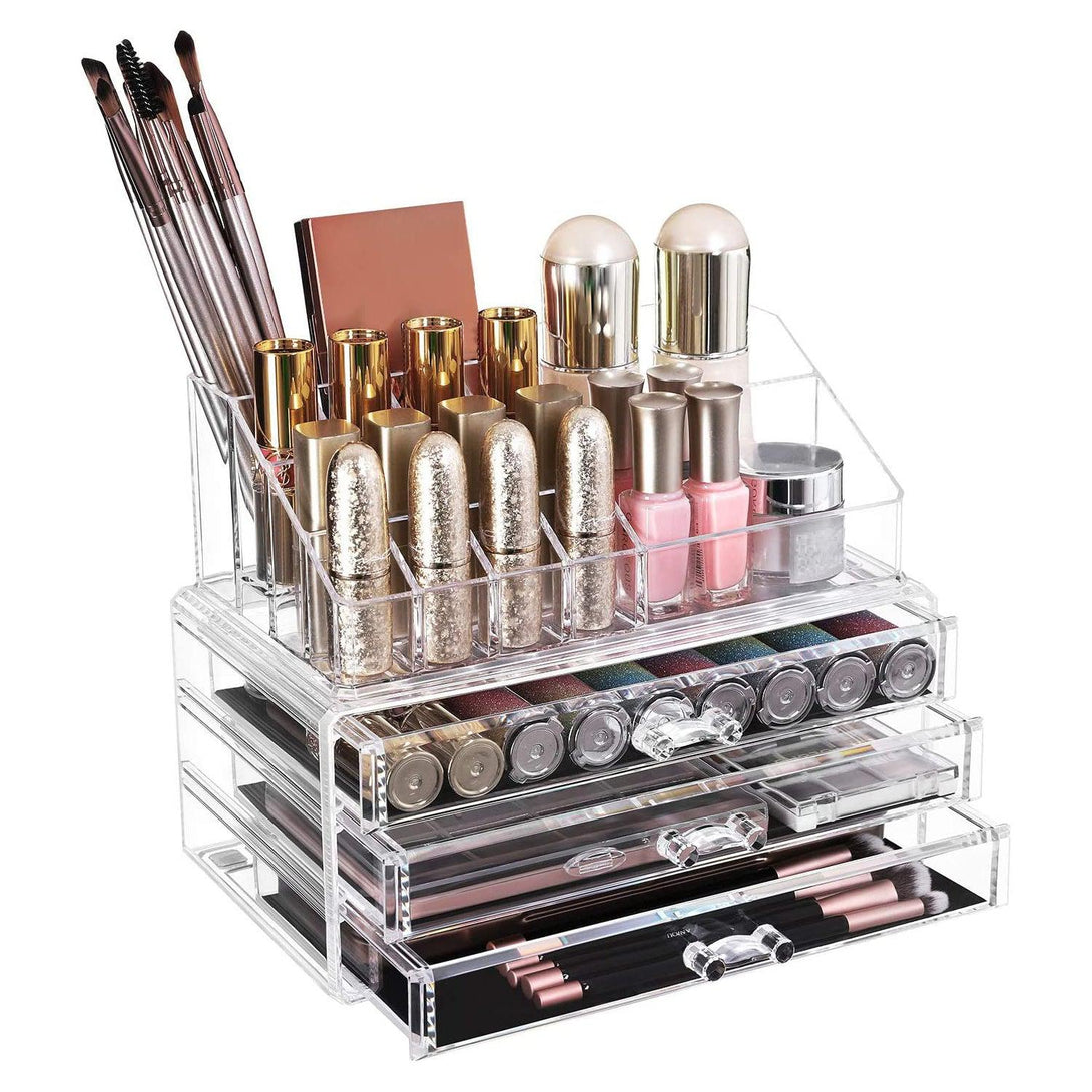 SONGMICS Organizér na kozmetiku a make-up, 3 zásuvky, transparentný