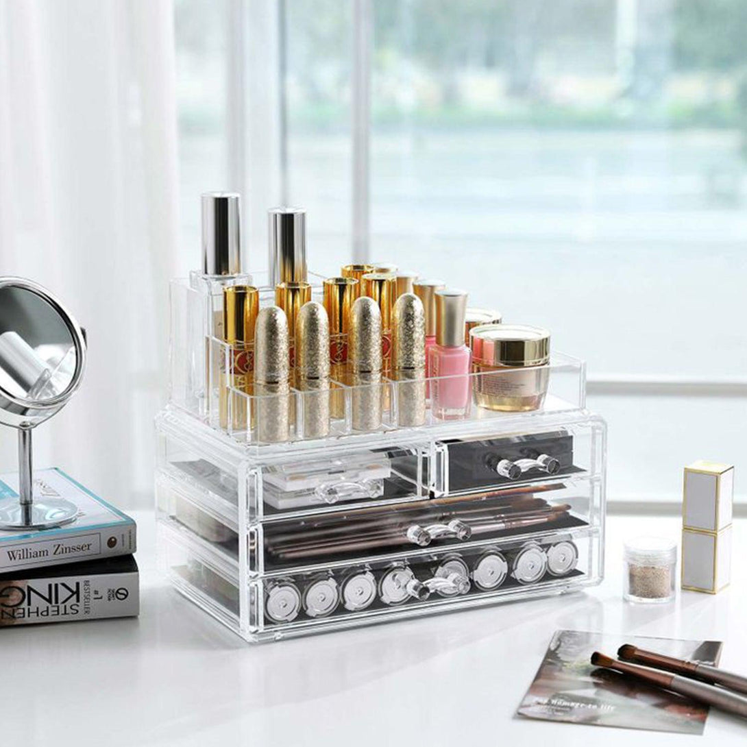 SONGMICS organizér na make-up s akrylovým úložným boxom, 4 veľké zásuvky, 24 x 18,5 x 13,5 cm-Vashome.sk