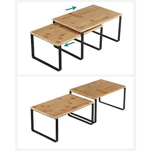 Kitchen Cupboard Organisers, Set of 4 Counter Storage Shelves, Stackable, Expandable Spice Racks, Metal and Bamboo, Black and Natural KCS10NB-Vashome.sk