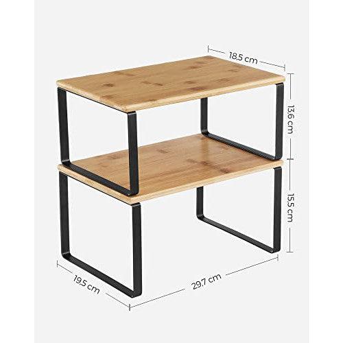 Kitchen Cupboard Organisers, Set of 4 Counter Storage Shelves, Stackable, Expandable Spice Racks, Metal and Bamboo, Black and Natural KCS10NB-Vashome.sk