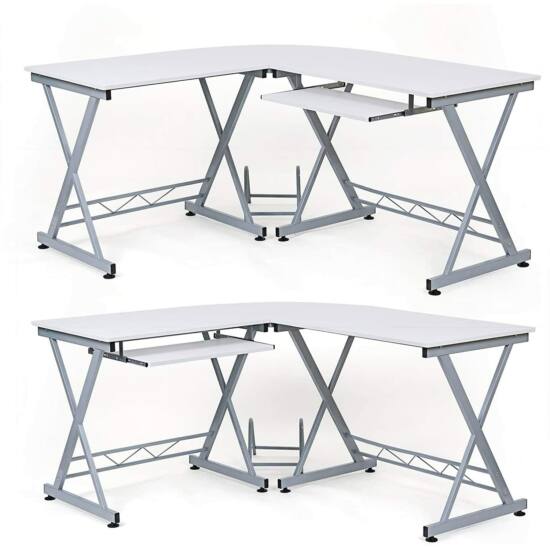 SONGMICS PC stôl, rohový písací stôl do domácej kancelárie, 150 x 138 x 75 cm, biely-Vashome.sk