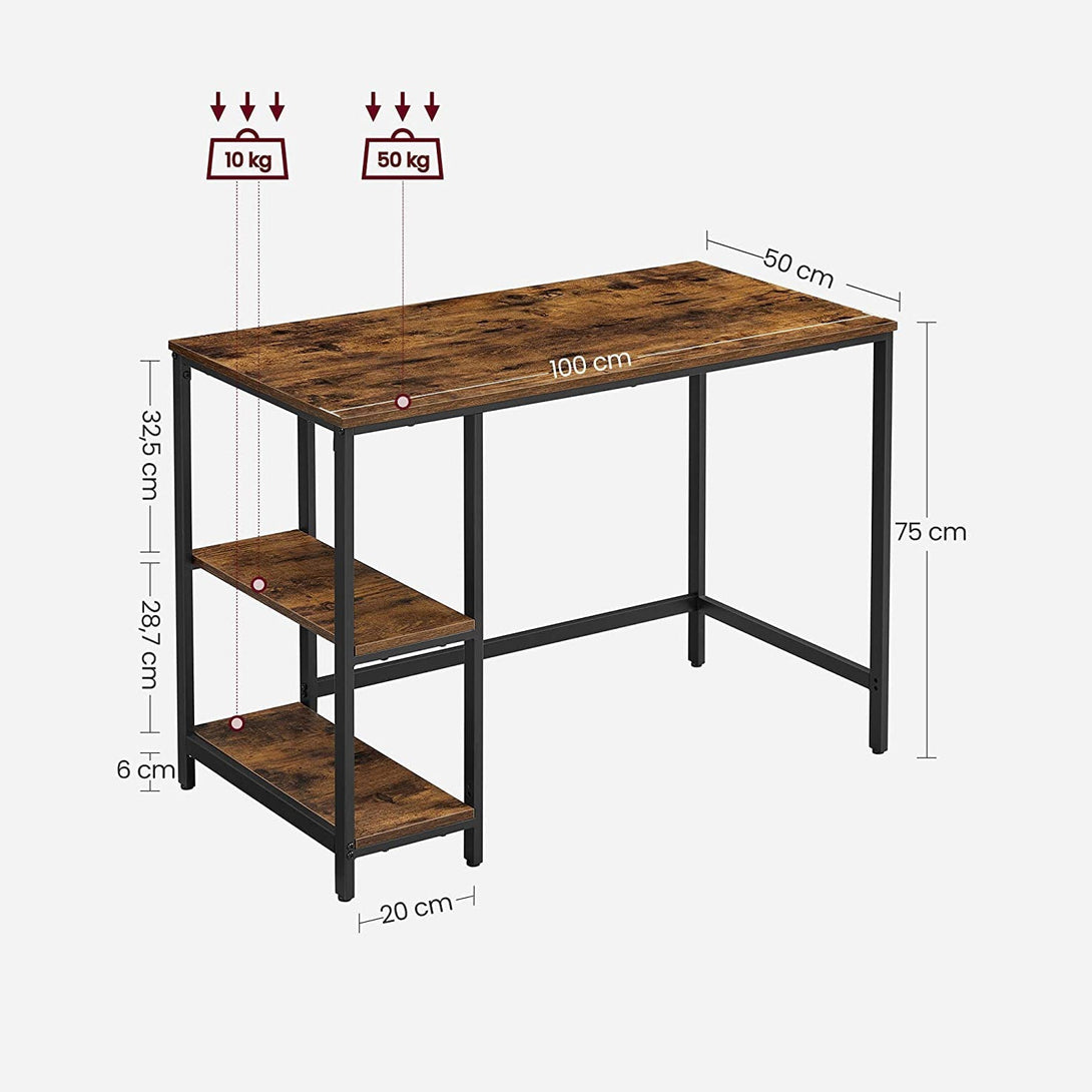 VASAGLE PC stôl s úložným priestorom, 2-úrovňovou ľavou alebo pravou policou-Vashome.sk