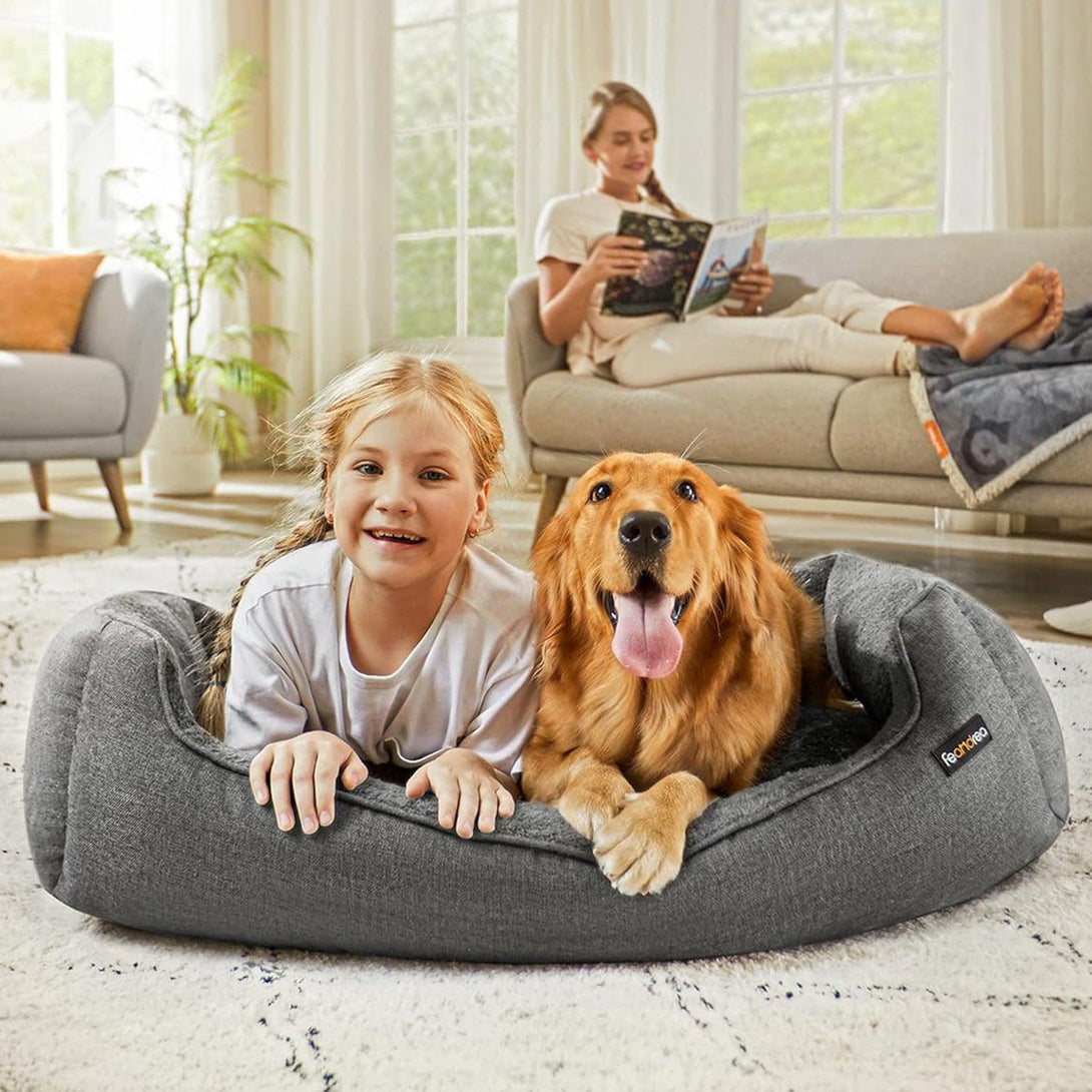 Pelech pre psa XL, posteľ pre domáce zvieratá so zvýšenými okrajmi, svetlosivý | FEANDREA-Vashome.sk
