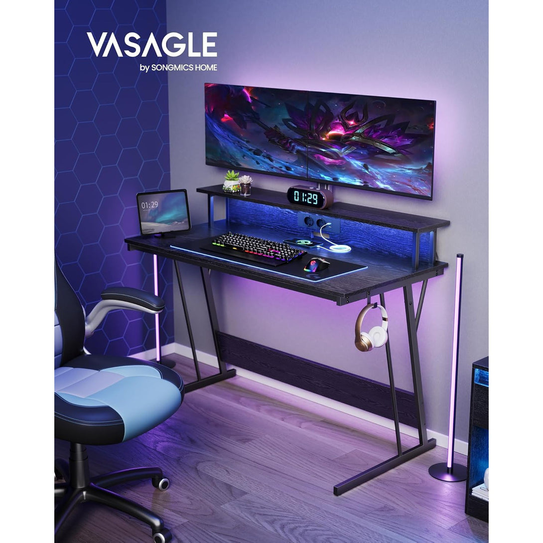 Písací stôl, herný stôl so stojanom na monitor pre 2 monitory, čierny-Vashome.sk