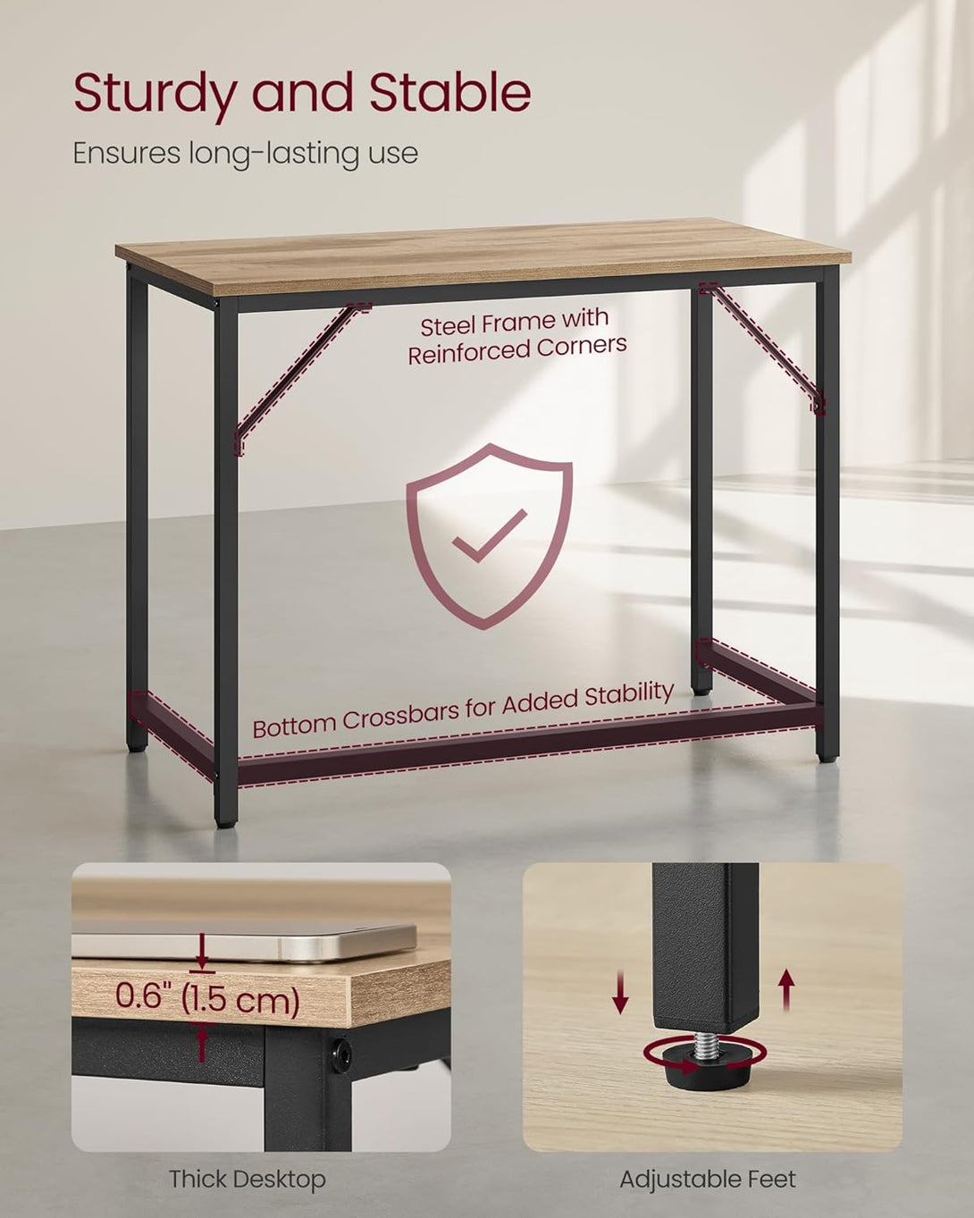 Písací stôl Kancelársky stôl 100 x 50 x 76 cm, ťavia hnedá, čierna farba-Vashome.sk