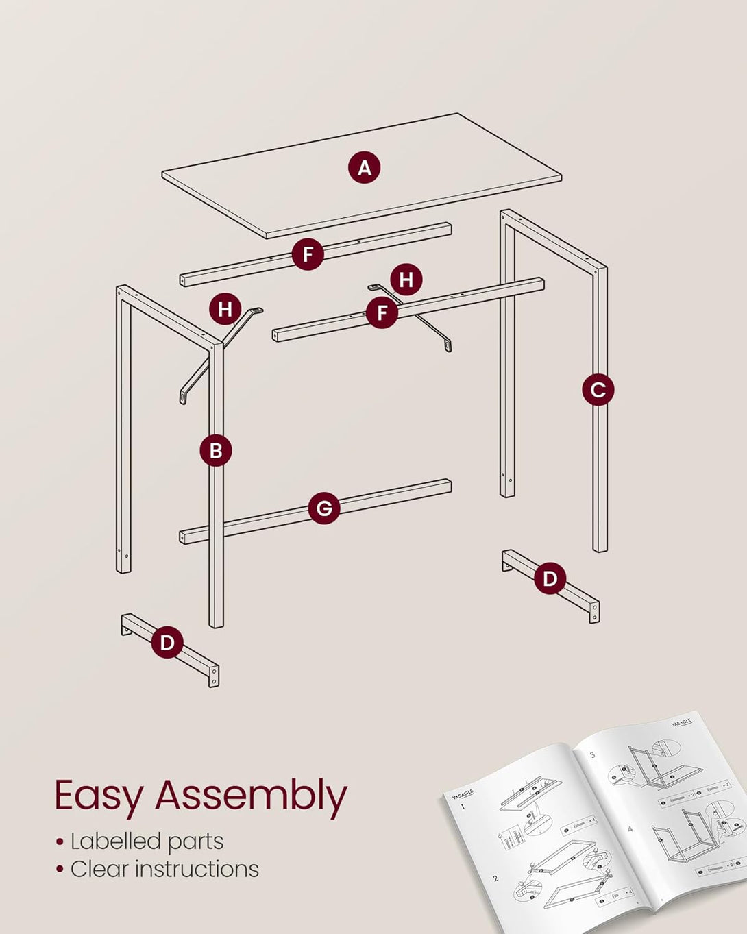 Písací stôl Kancelársky stôl 100 x 50 x 76 cm, ťavia hnedá, čierna farba-Vashome.sk