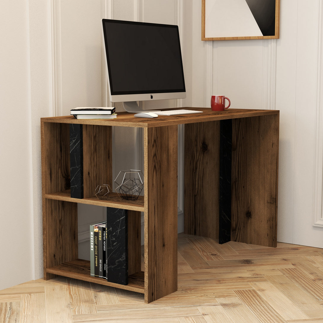 Íróasztal Lima - Walnut, Black Marble-Vashome.sk