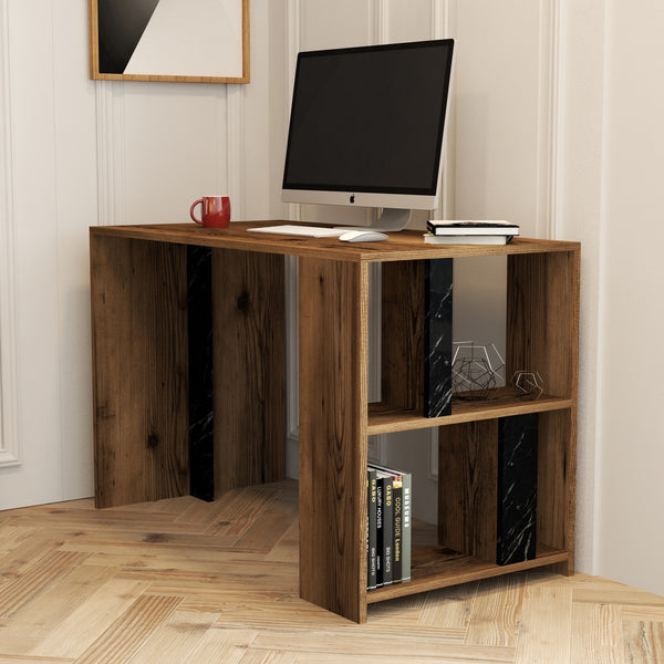 Íróasztal Lima - Walnut, Black Marble-Vashome.sk