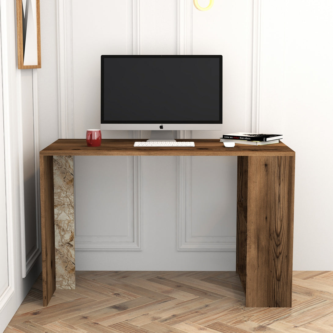 Íróasztal Lima - Walnut, White Marble-Vashome.sk