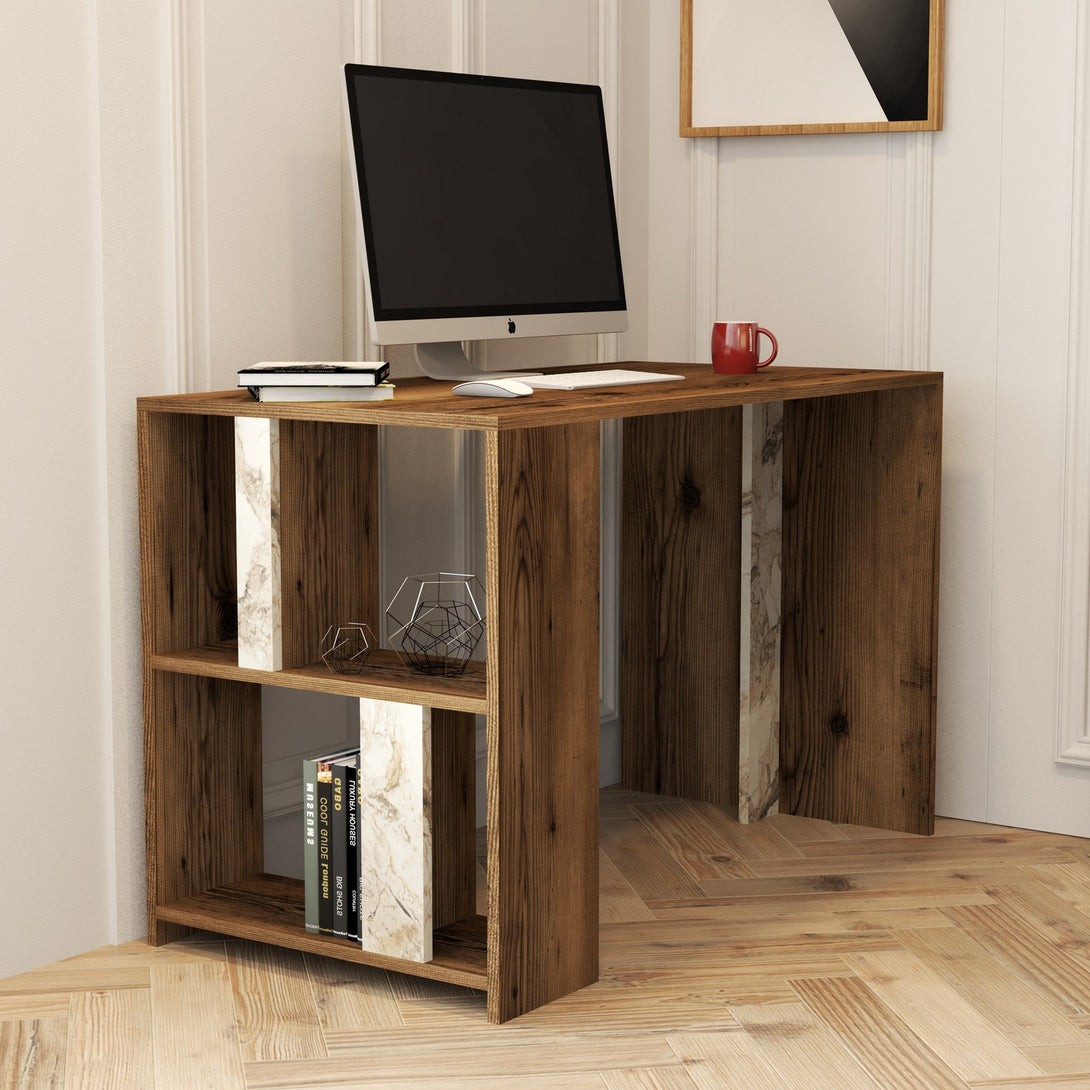 Íróasztal Lima - Walnut, White Marble-Vashome.sk