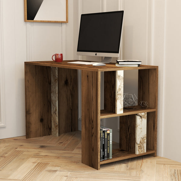 Íróasztal Lima - Walnut, White Marble-Vashome.sk