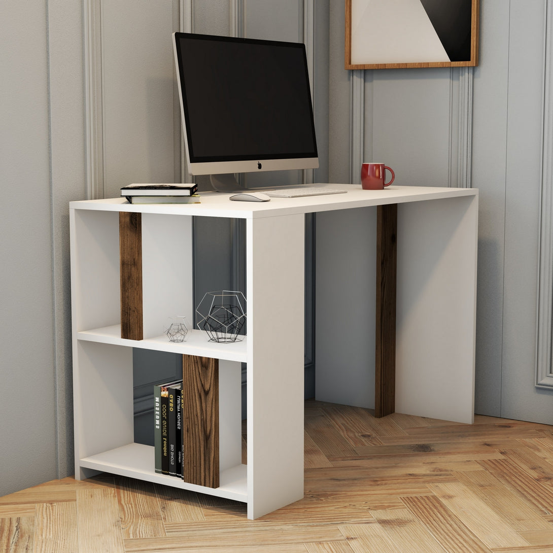 Íróasztal Lima - White, Walnut-Vashome.sk