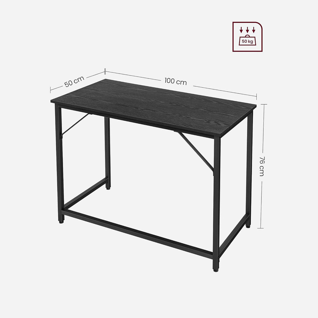 Písací stôl, malý kancelársky stôl s kovovým rámom, čierny | VASAGLE-Vashome.sk