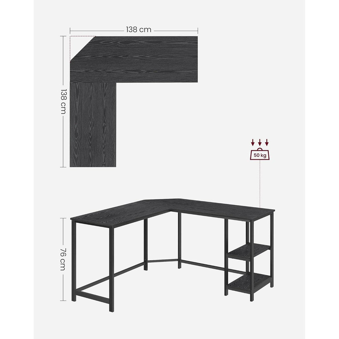 Písací stôl, rohový stôl v tvare L s 2 odkladacími policami, čierny | VASAGLE-Vashome.sk