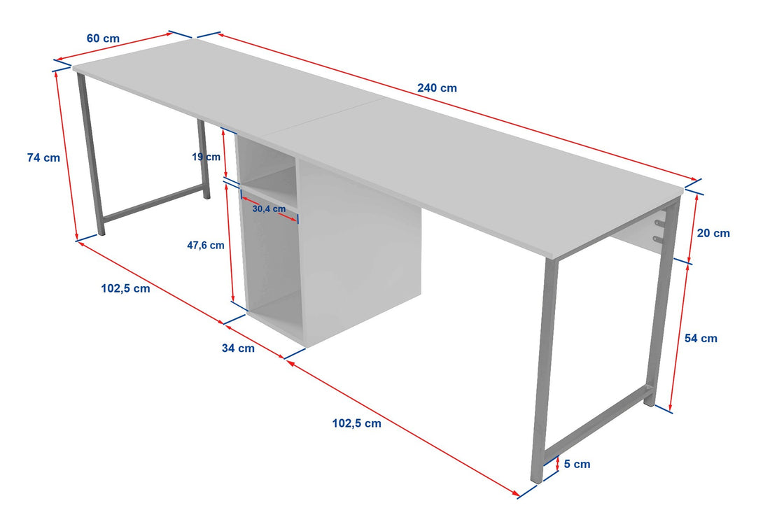 Íróasztal Twin Study Desk - Atlantic Pine, Black-Vashome.sk
