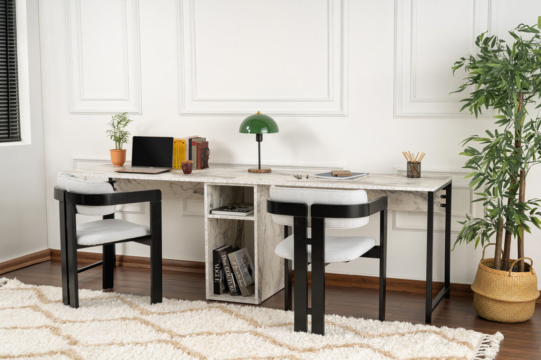 Íróasztal Twin Study Desk - Freesia Marble, Black-Vashome.sk