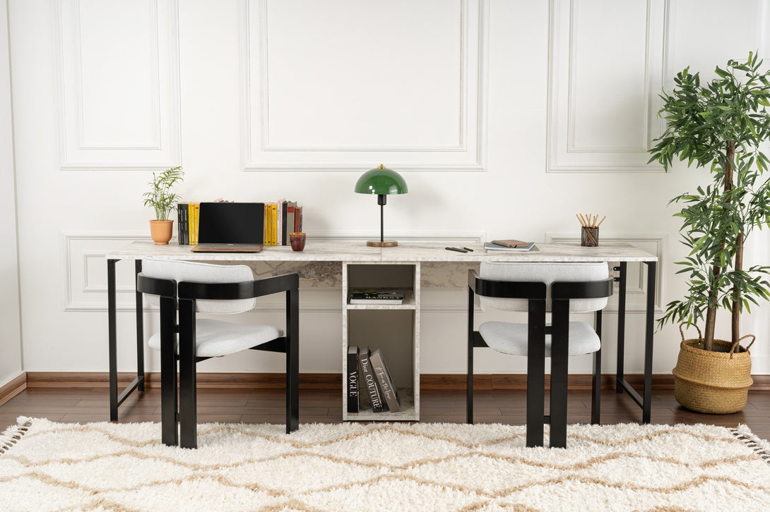 Íróasztal Twin Study Desk - Freesia Marble, Black-Vashome.sk