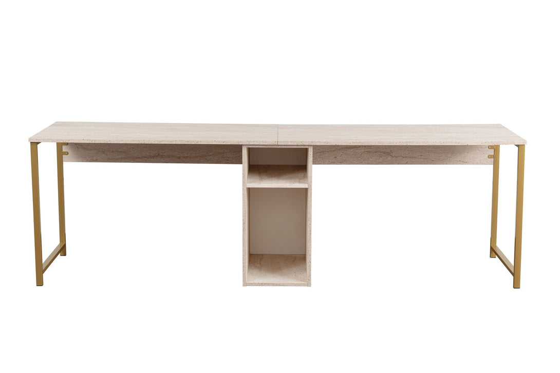 Íróasztal Twin Study Desk - Travertine, Gold-Vashome.sk