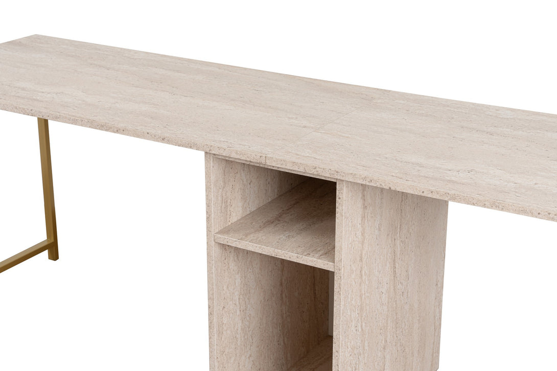 Íróasztal Twin Study Desk - Travertine, Gold-Vashome.sk