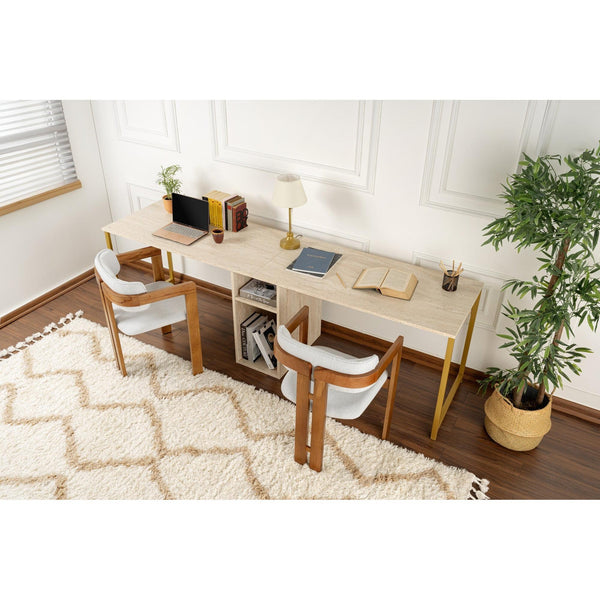 Íróasztal Twin Study Desk - Travertine, Gold-Vashome.sk