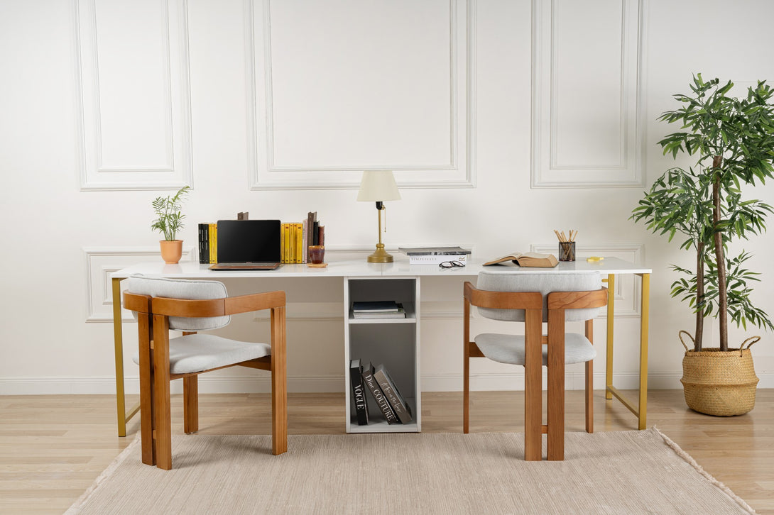 Íróasztal Twin Study Desk - White, Gold-Vashome.sk