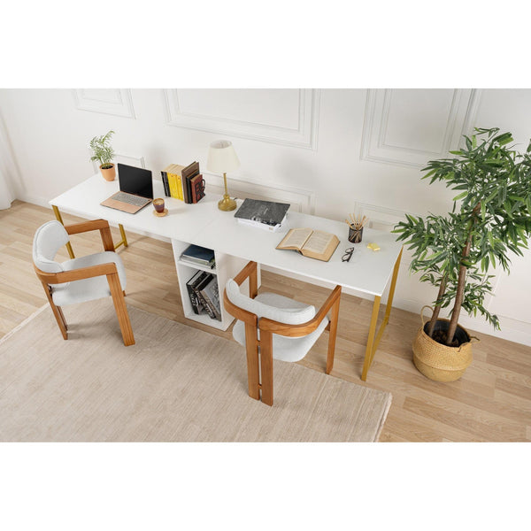 Íróasztal Twin Study Desk - White, Gold-Vashome.sk