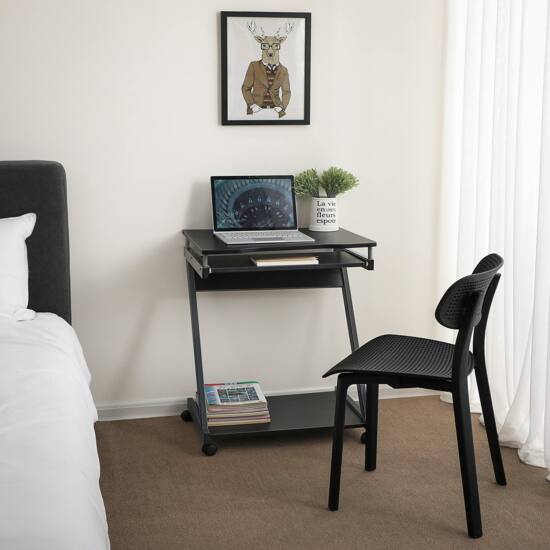 Písací stôl v tvare Z, mobilný PC stôl, 60 x 48 x 73 cm, čierny-Vashome.sk