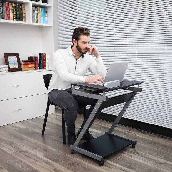 Písací stôl v tvare Z, mobilný PC stôl, 60 x 48 x 73 cm, čierny-Vashome.sk