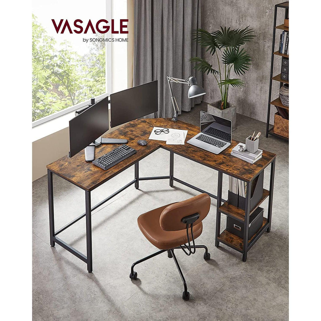 VASAGLE Počítačový stôl v tvare L, 138 x 138 x 76, rustikálna hnedá-Vashome.sk