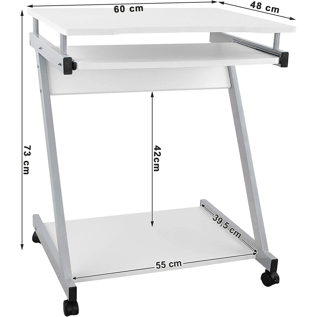 Počítačový stôl v tvare Z so 4 kolieskami, biely-Vashome.sk
