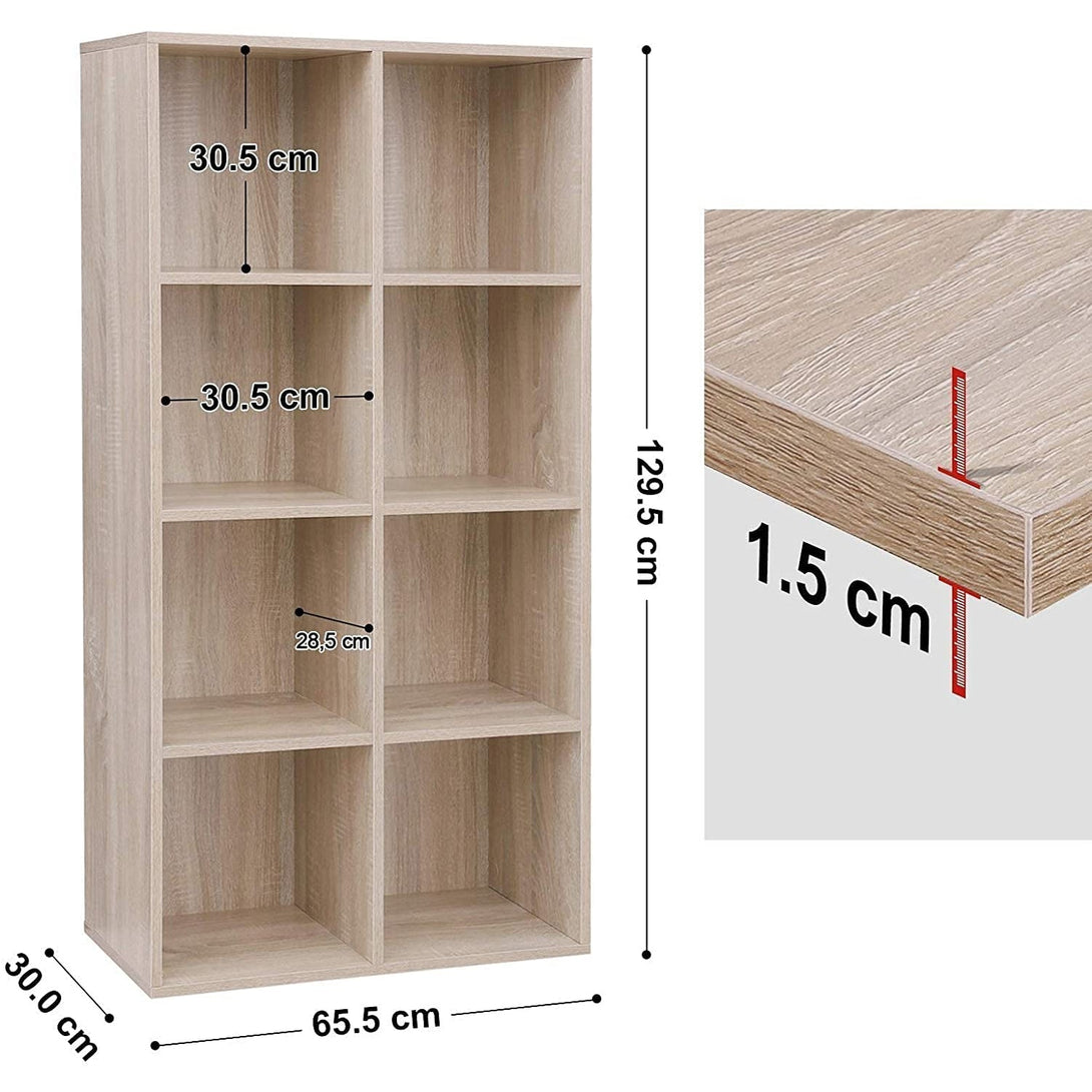 VASAGLE Polica s 8 priehradkami, knižnica, 65,5 x 30 x 129,5 cm, dub-Vashome.sk