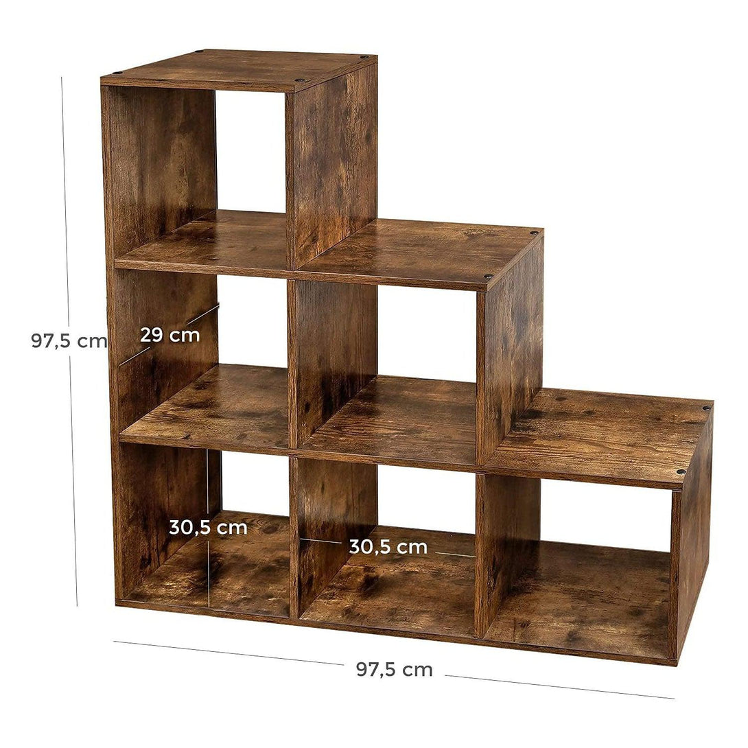 VASAGLE Policový diel v tvare 6 kociek, 97,5 x 29 x 97,5 cm, rustikálny hnedý-Vashome.sk