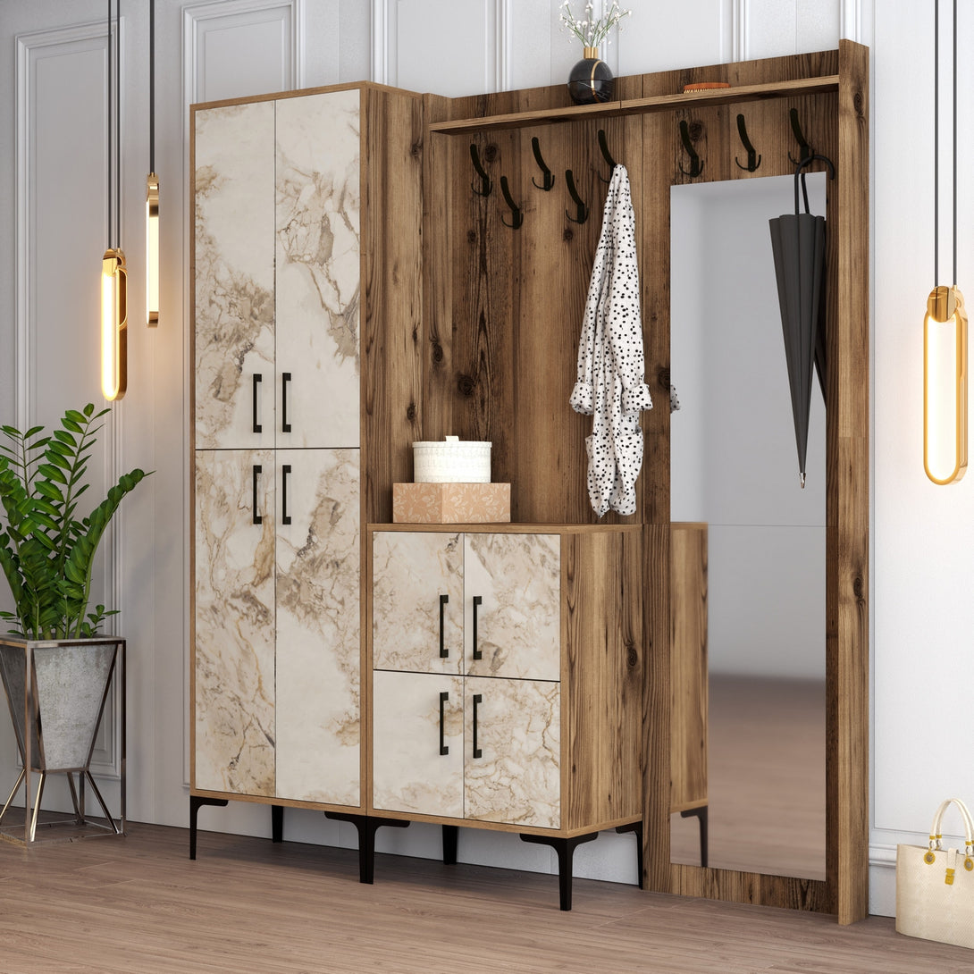 Predsieňová stena Berlin ABC - Walnut, White Marble-Vashome.sk
