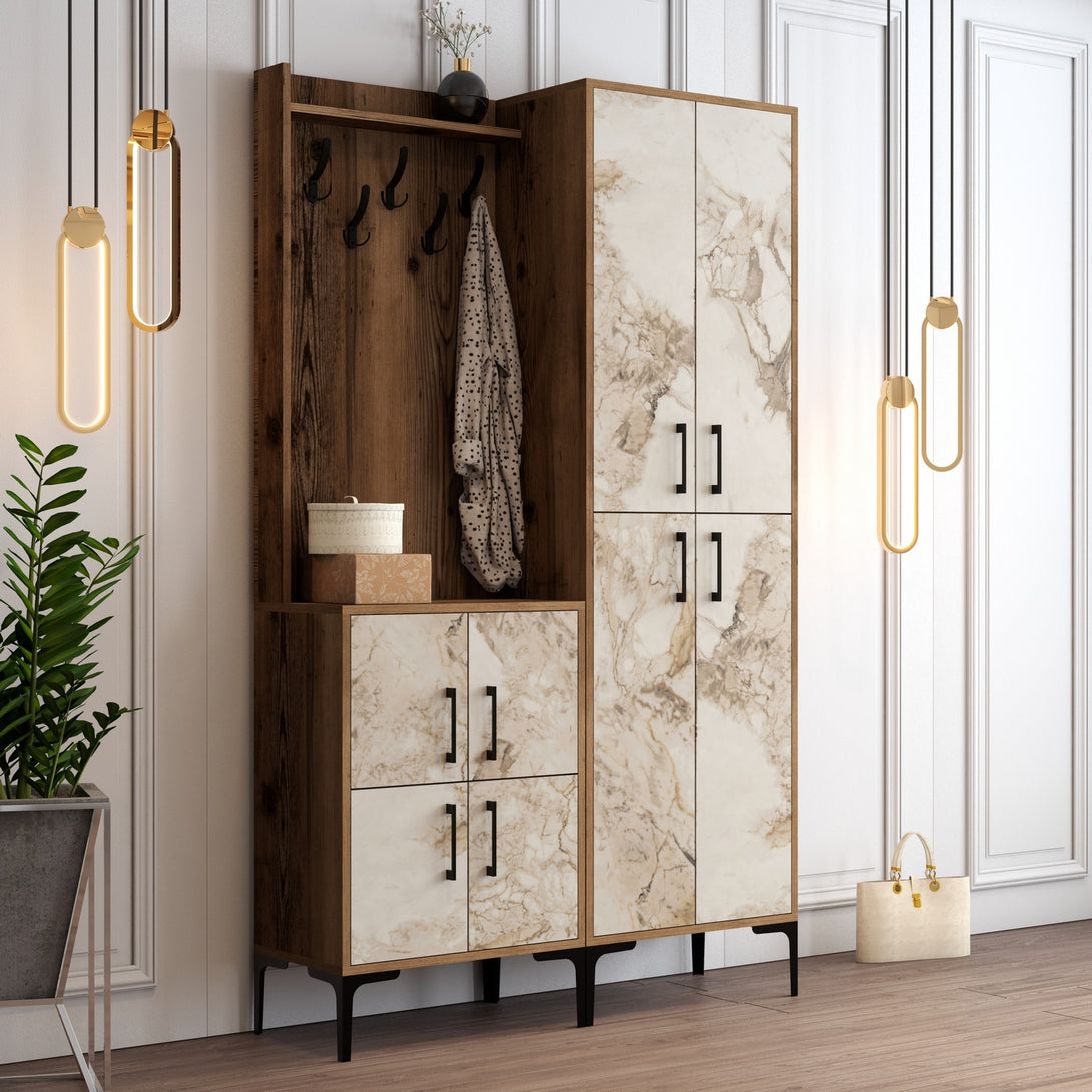 Predsieňová stena Berlin BA - Walnut, White Marble-Vashome.sk