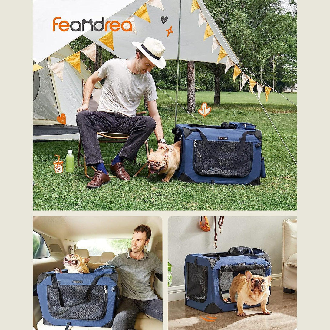 Prepravný box pre domáce zvieratá, skladací, veľkosť M, modrý | FEANDREA-Vashome.sk
