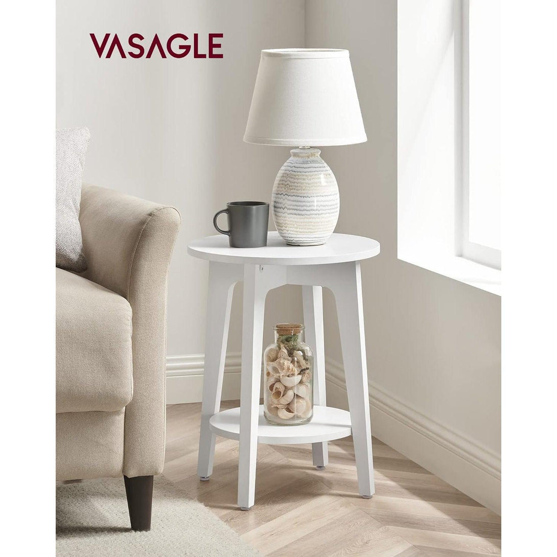 Príručný stolík, malý okrúhly stolík so spodnou policou, biely | VASAGLE-Vashome.sk