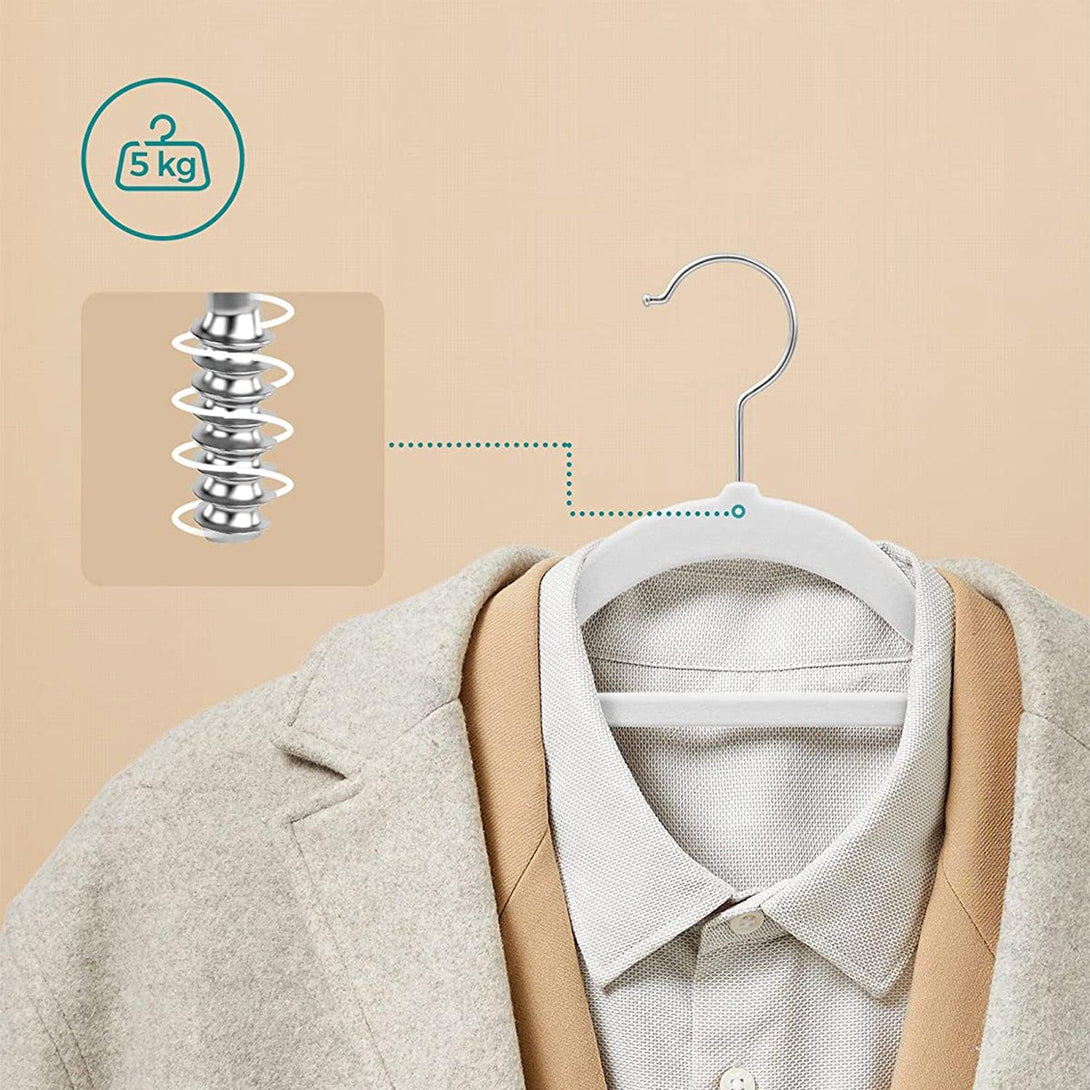 Protišmykové zamatové vešiaky s miestom na kravatu 20 ks, biele | SONGMICS-Vashome.sk