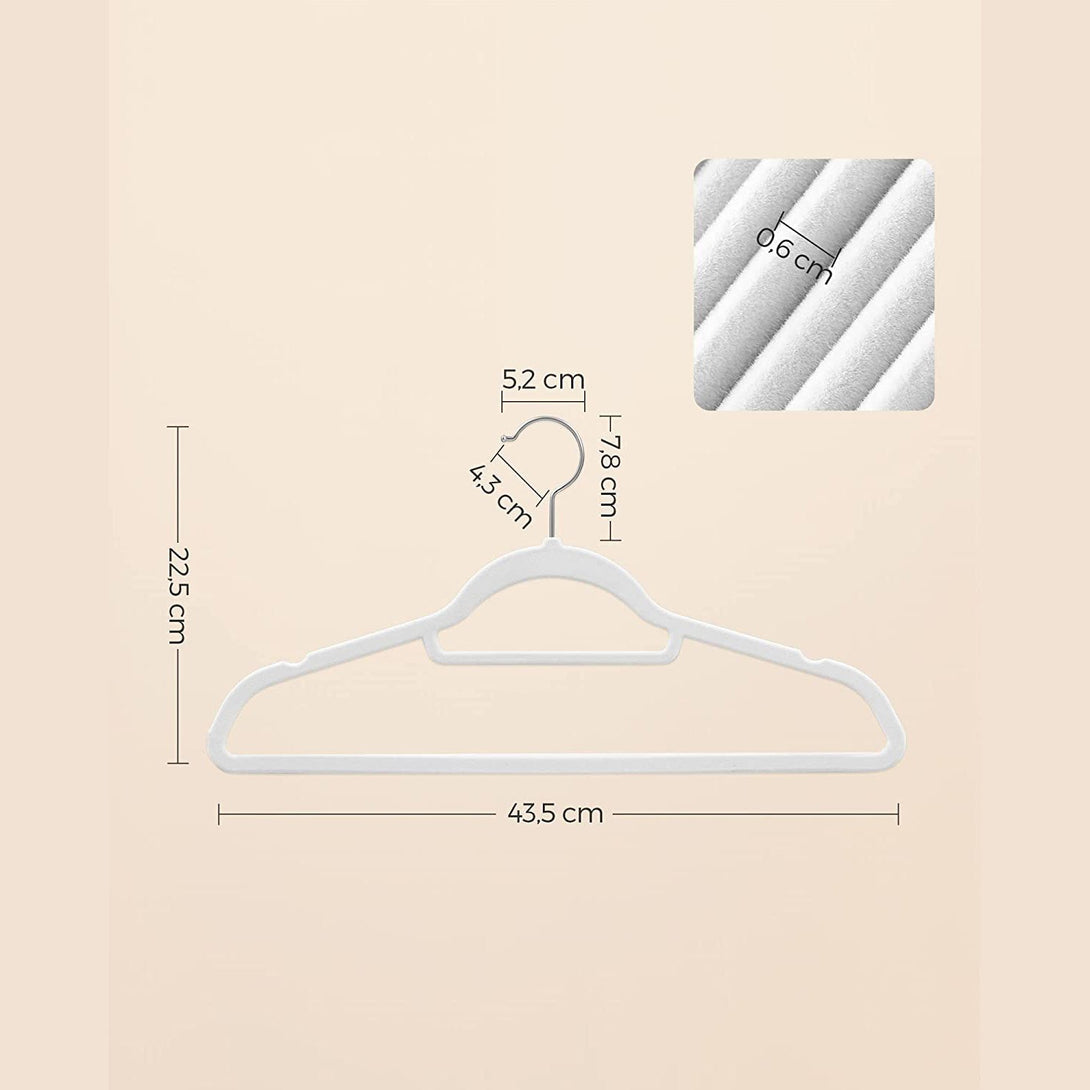 Protišmykové zamatové vešiaky s miestom na kravatu 20 ks, biele | SONGMICS-Vashome.sk