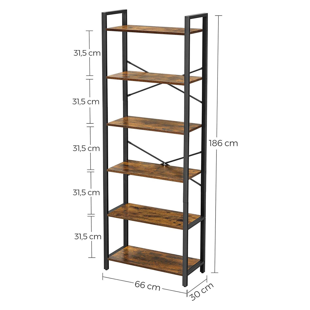 Vasagle 6-úrovňová polica na knihy, 66 x 30 x 186 cm-Vashome.sk