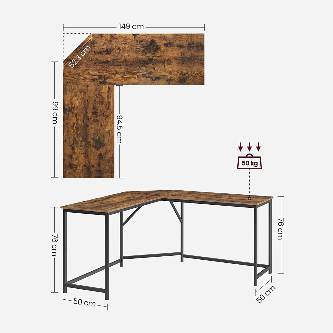 VASAGLE Rohový písací stôl v tvare L, kancelársky stôl 149 x 149 x 75 cm-Vashome.sk