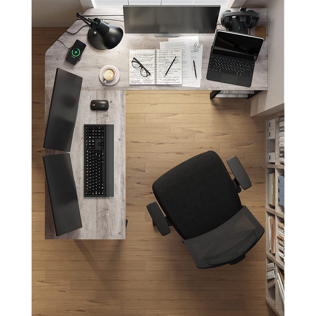 Rohový písací stôl, jednoduchý dizajn, 138 x 138 x 75 cm, sivý-Vashome.sk
